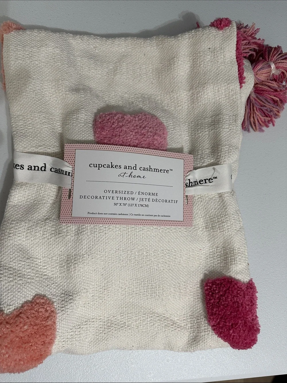 cupcakes & cashmere Cream Throw with Pink and Coral Heart Accents